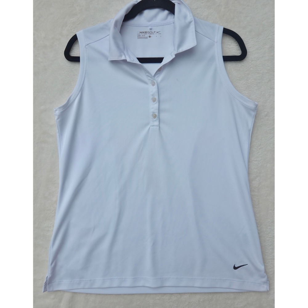Nike Golf Women Sleeveless Polo Shirt L White Dri-Fit Performance Top